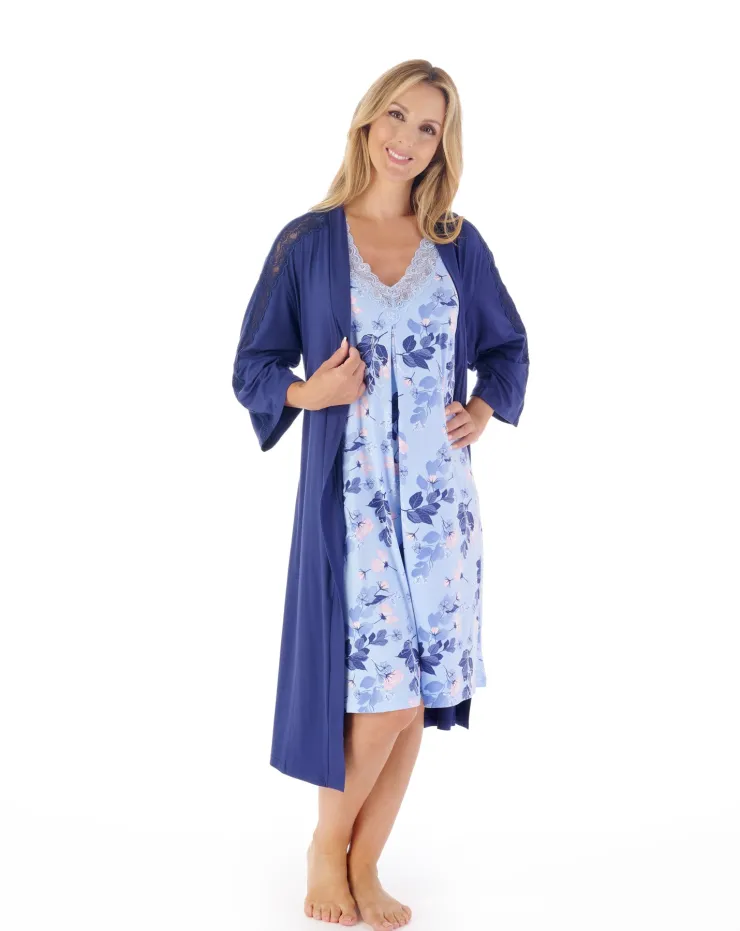 Supersoft Multi-Print and Solid Navy 42" Kimono Wrap GL03704
