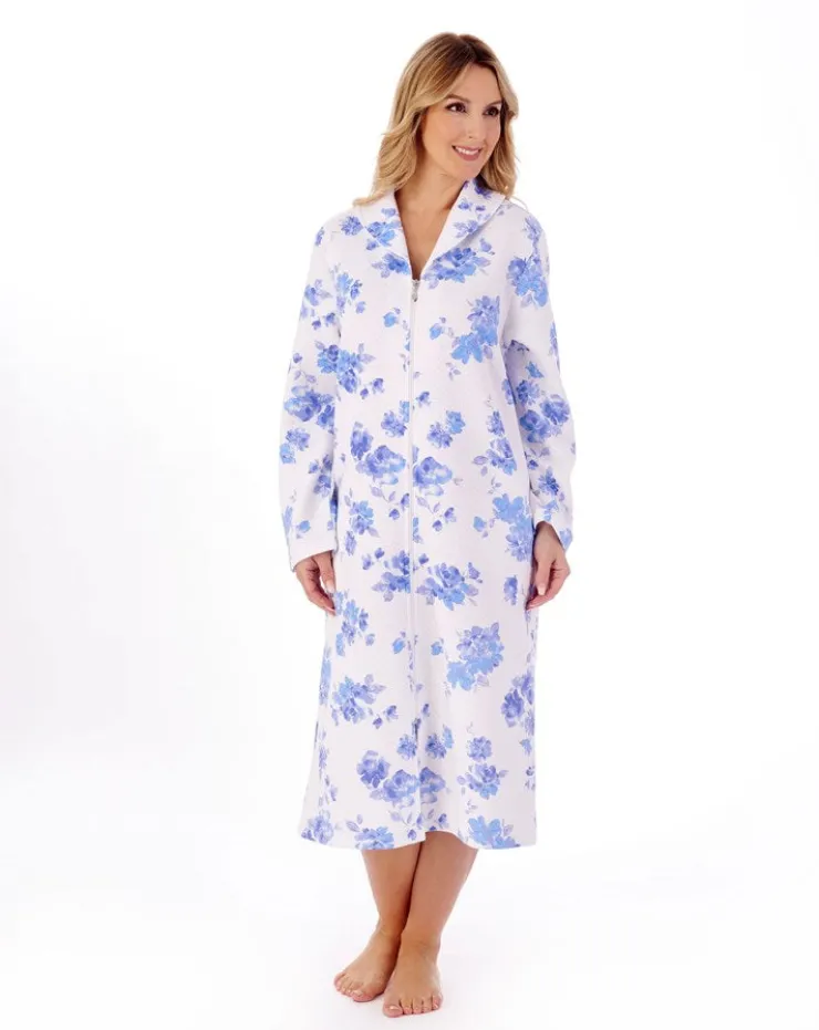 Floral Mock Quilt 45" Zip Housecoat HC01317