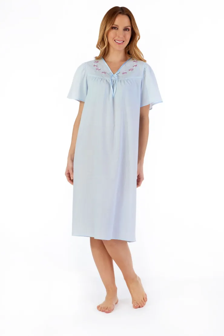 Embroidered Yoke 42" Open Back Woven Nightdress ND55204