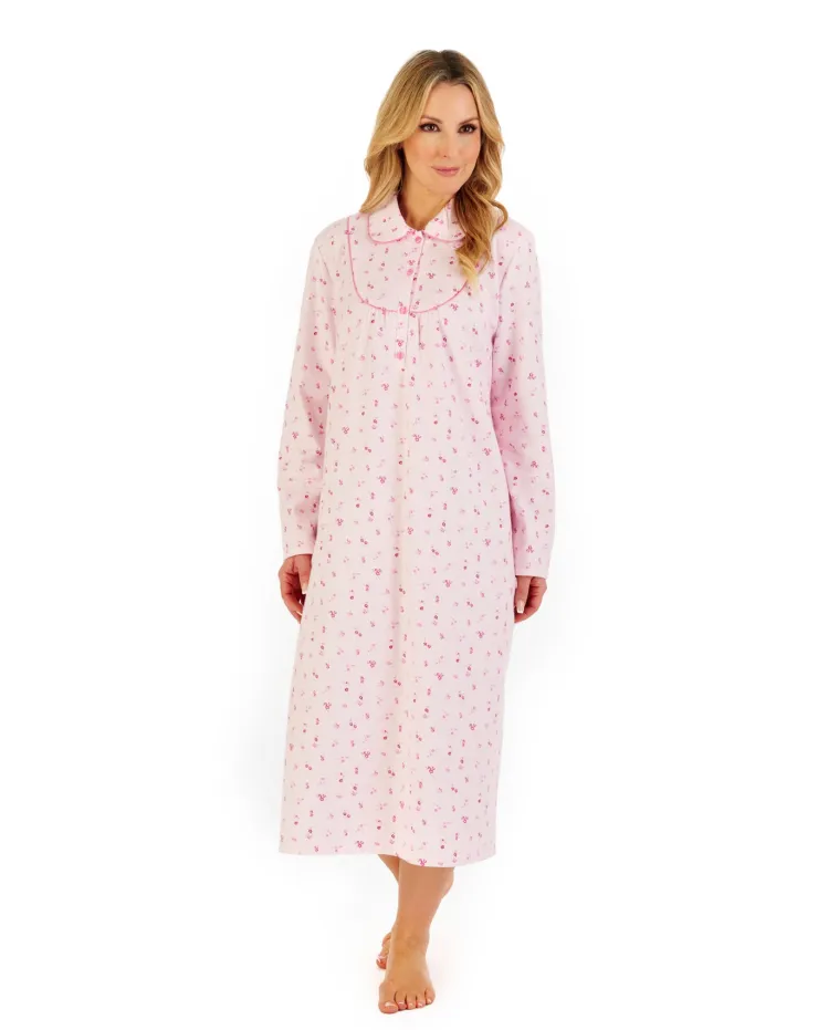 Floral Printed Luxury Flannel 45" Woven Nightdress ND06211