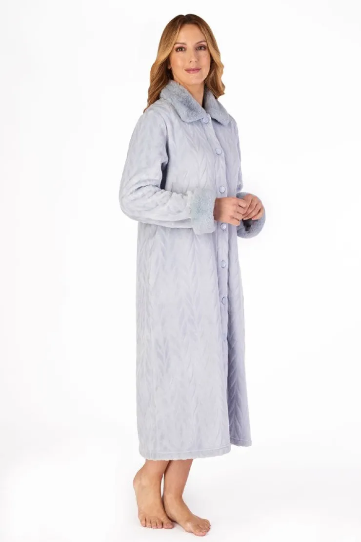 Patterned Faux Fur Collar 46" Button Through Housecoat HC4336