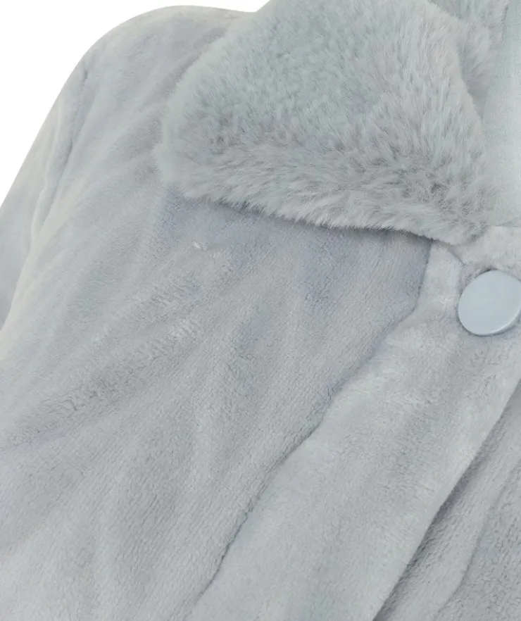 Patterned Faux Fur Collar 46" Button Through Housecoat HC4336