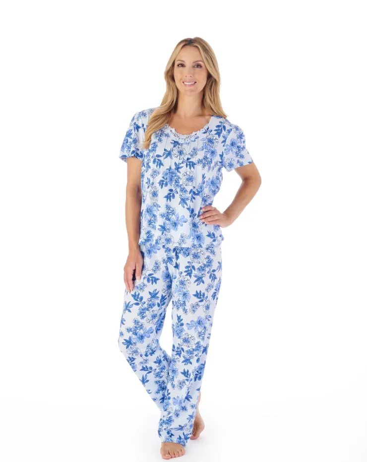 Tonal Floral Printed Jersey Pull On Pyjama Set PJ03114