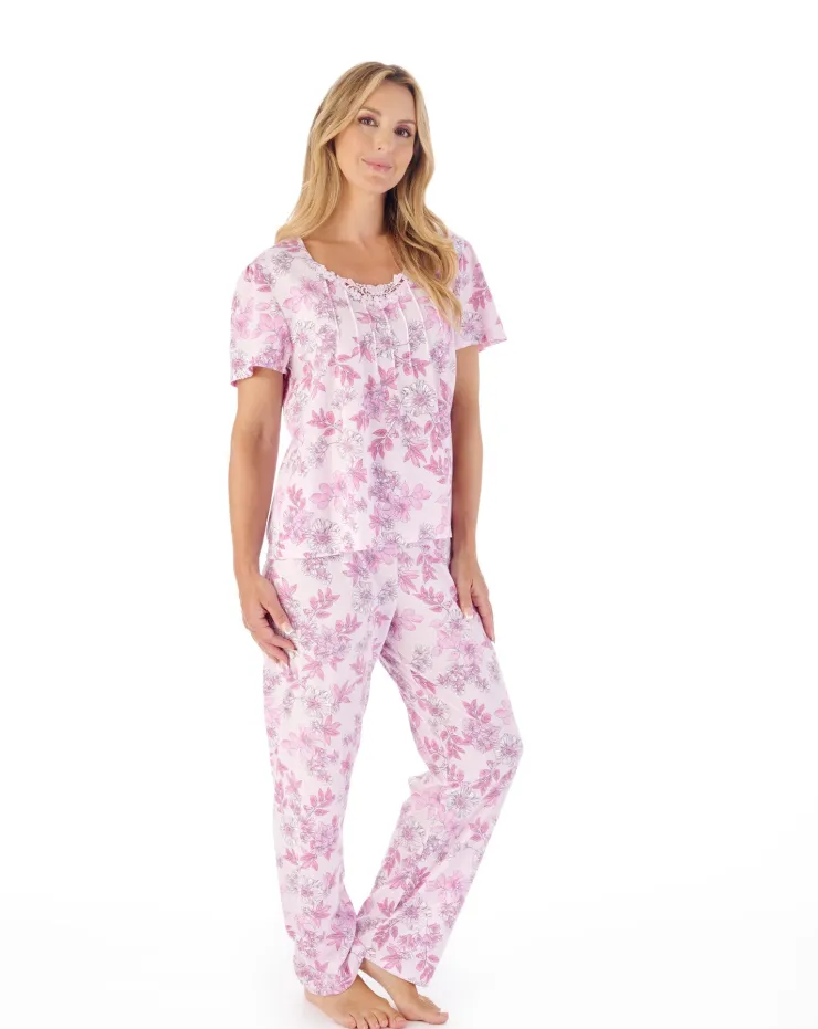 Tonal Floral Printed Jersey Pull On Pyjama Set PJ03114