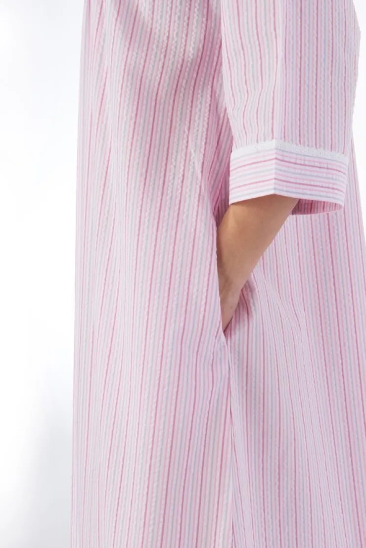 Pinstripe Seersucker 45" Popper Front Woven Housecoat HC55227