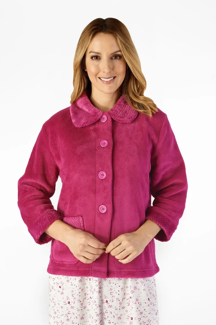 Mini Waffle & Solid Coral Button Through Bedjacket BJ4300