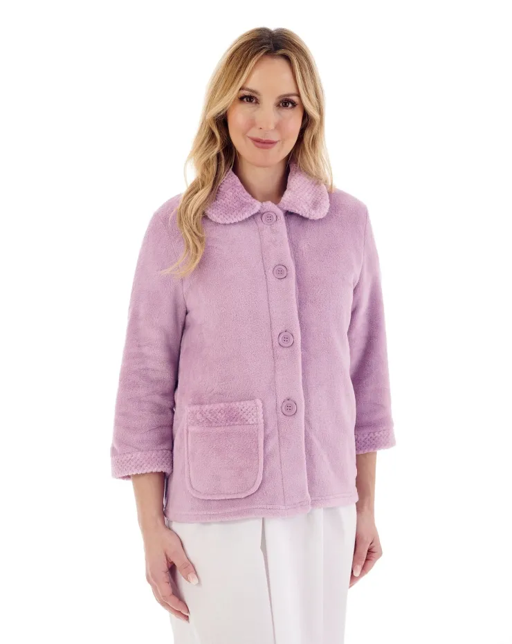 Mini Waffle & Solid Coral Button Through Bedjacket BJ4300