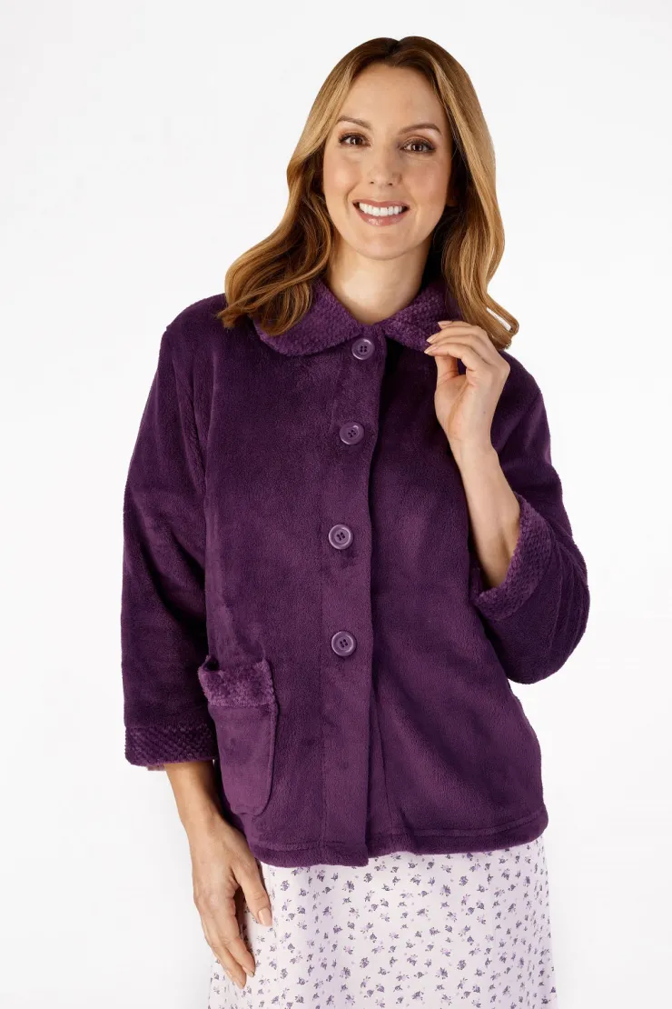 Mini Waffle & Solid Coral Button Through Bedjacket BJ4300