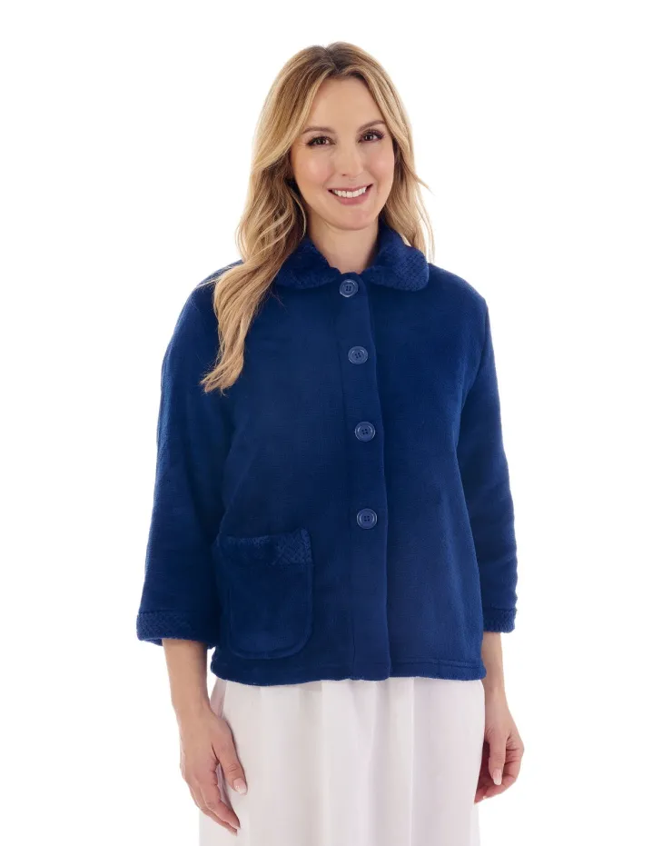 Mini Waffle & Solid Coral Button Through Bedjacket BJ4300