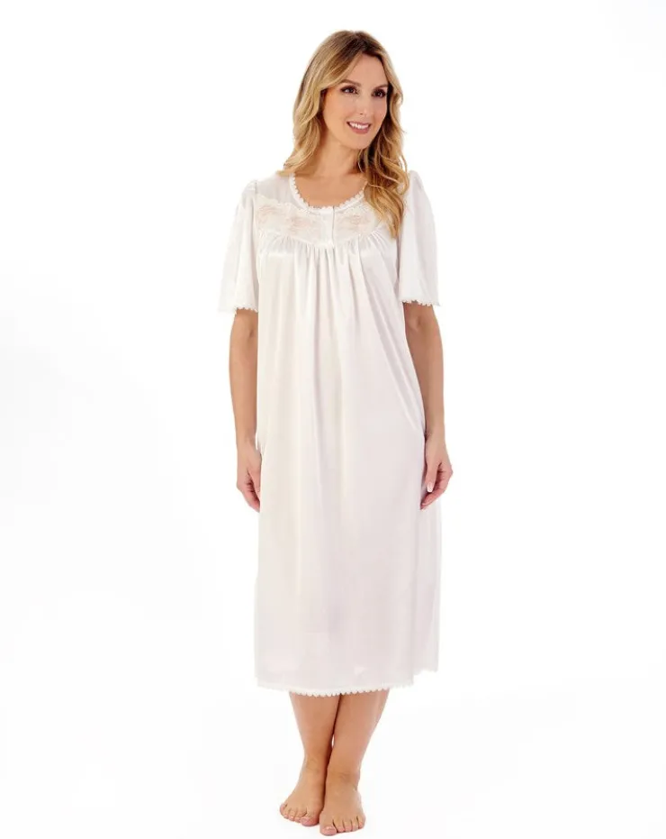 Knitted Satin Embroidered Trim 45" Nightdress ND55401