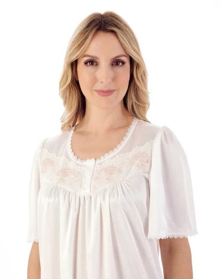 Knitted Satin Embroidered Trim 45" Nightdress ND55401