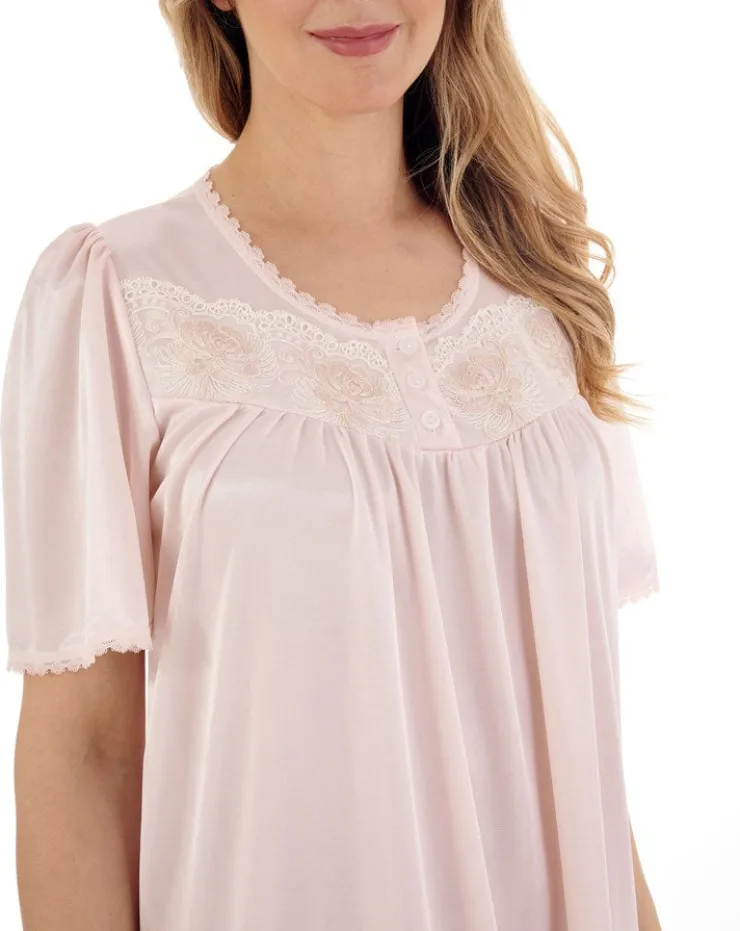 Knitted Satin Embroidered Trim 45" Nightdress ND55401