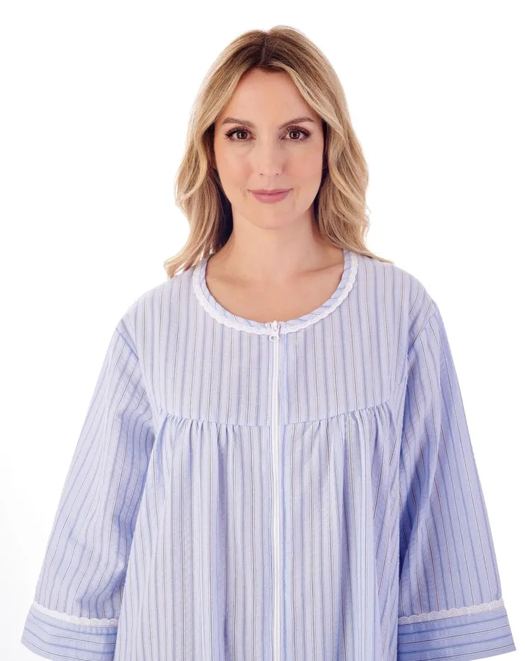 Classic Stripe Seersucker 45" Zip Front Woven Housecoat HC01229