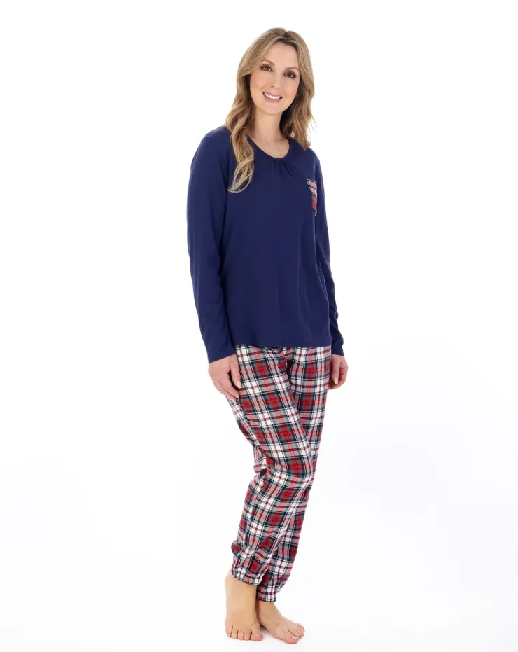 Woven Cotton Check and Solid Colour Jersey Top Pyjama PJ04221