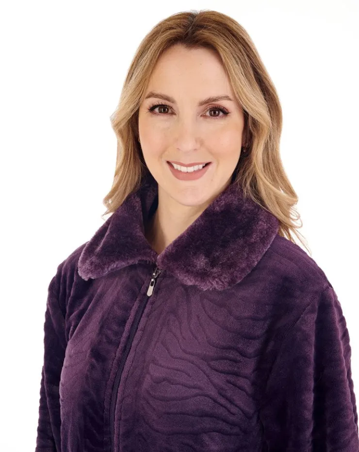 Zebra Inspired Print Faux Fur 50" Zip Housecoat HC88337