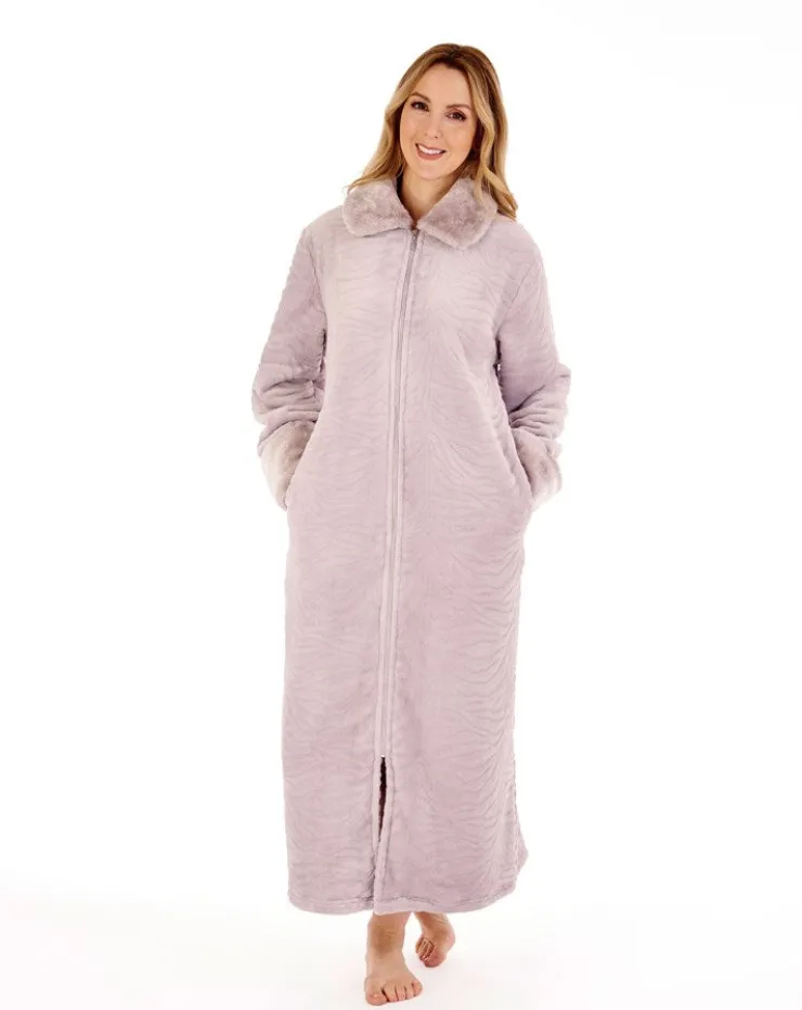 Zebra Inspired Print Faux Fur 50" Zip Housecoat HC88337