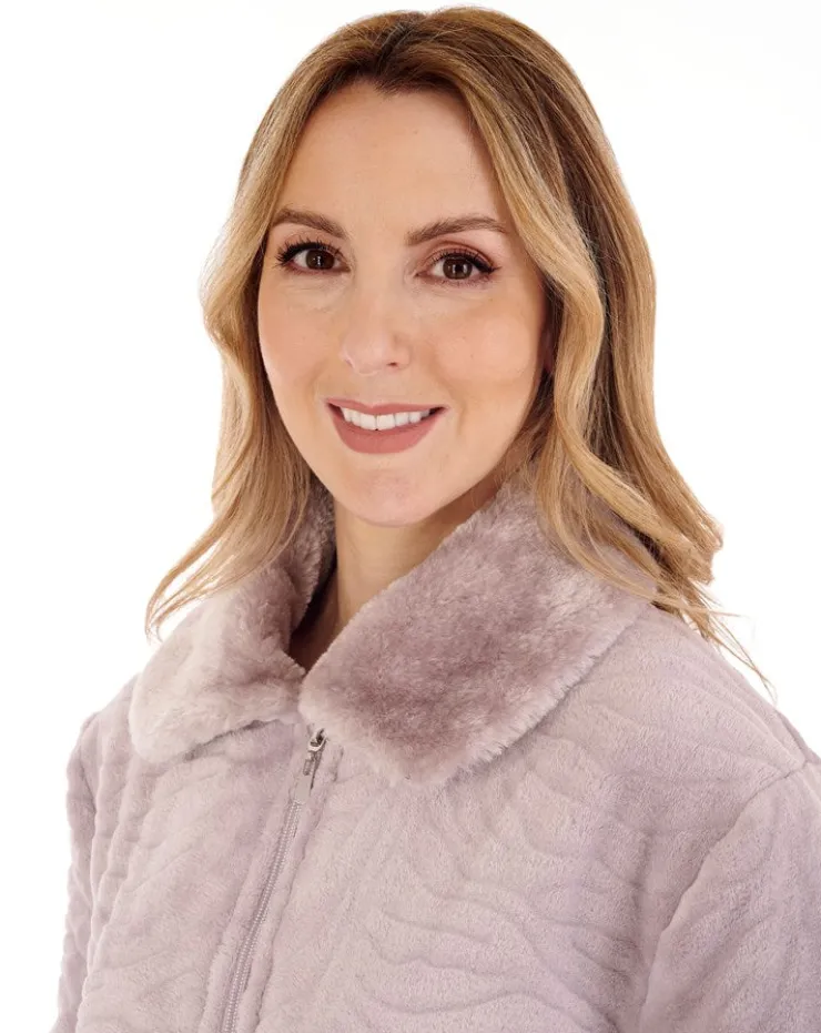 Zebra Inspired Print Faux Fur 50" Zip Housecoat HC88337