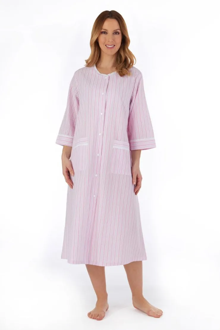 Pinstripe Seersucker 45" Popper Front Coat HC55226