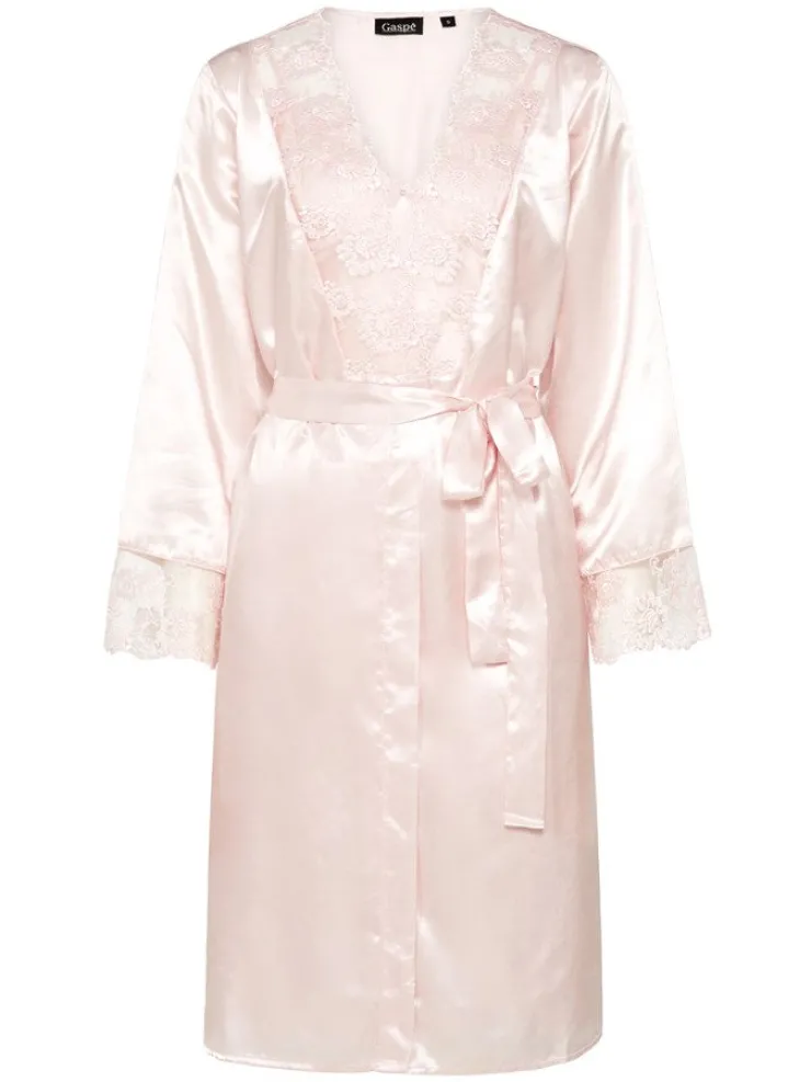 Satin 34" Chemise & Wrap Set With Deep Lace GL6745