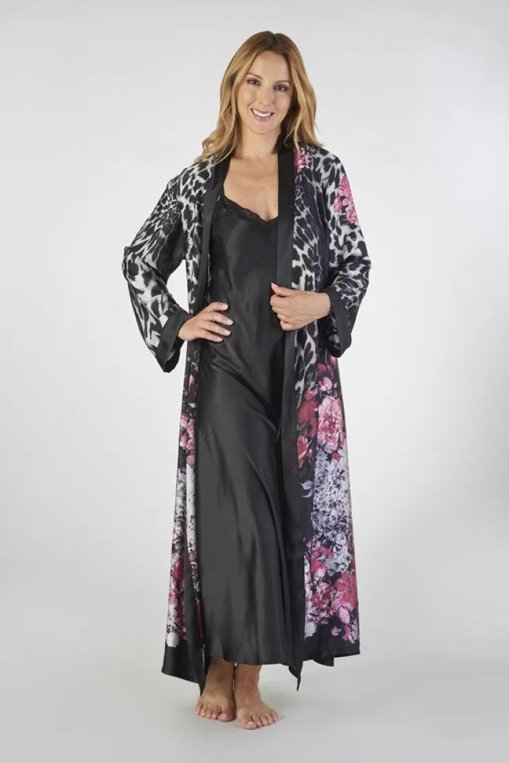 Animal Floral Print Satin 48" Nightdress And 52" Wrap Set GL2786