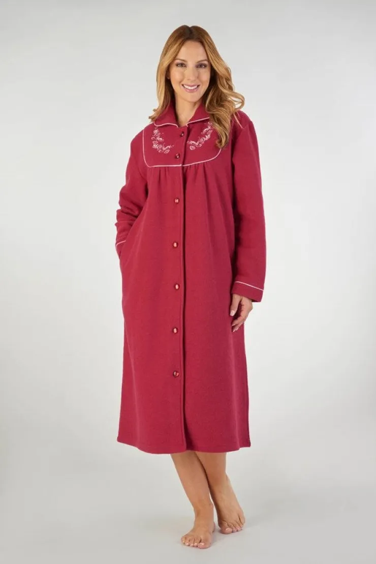 Embroidered Boucle Fleece 45" Button Through Housecoat HC2326