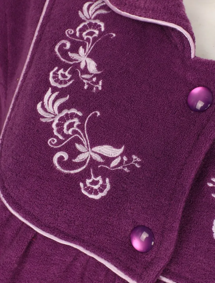 Embroidered Boucle Fleece 45" Button Through Housecoat HC2326
