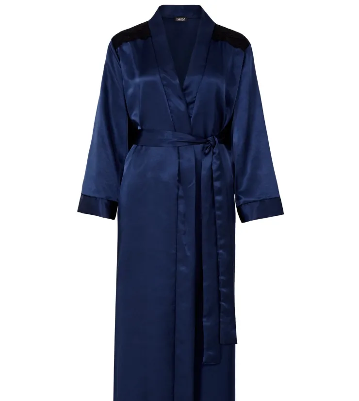 Plain Satin With Lace Trim 38" Kimono Wrap GL6763