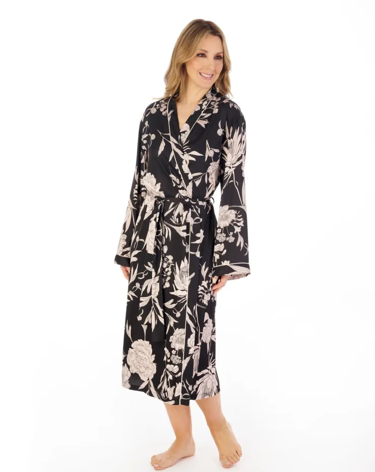 Satin Floral Print 46" Kimono Wrap GL04709