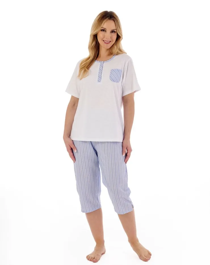 Classic Stripe Seersucker Woven Cropped Pyjama PJ01223