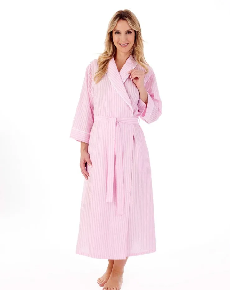 Classic Stripe Seersucker 48" Woven Wrap Housecoat HC01228