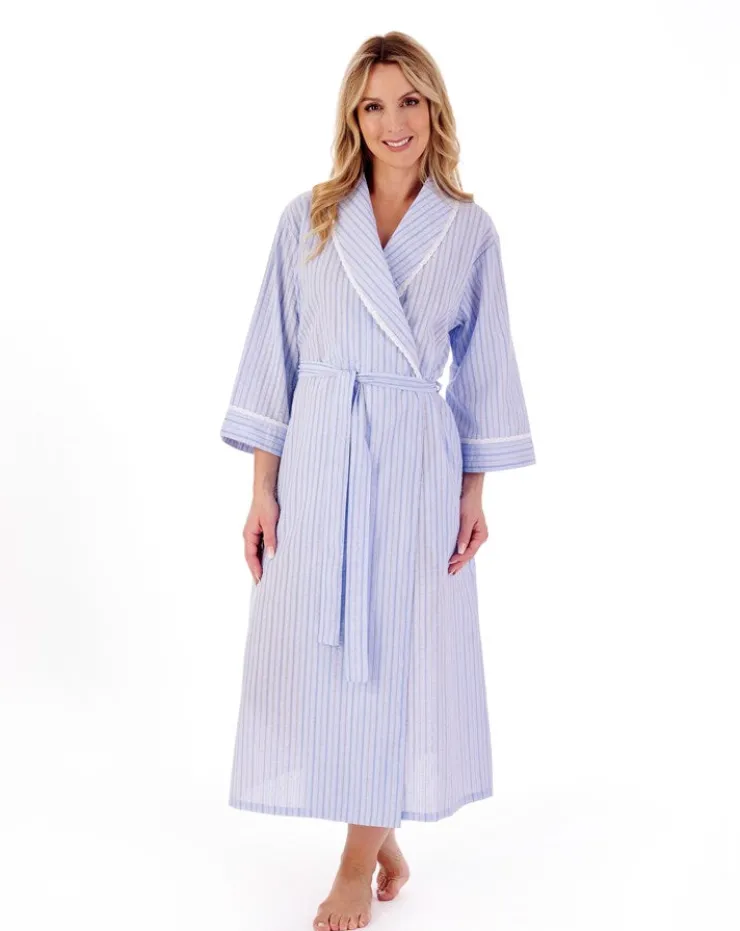 Classic Stripe Seersucker 48" Woven Wrap Housecoat HC01228