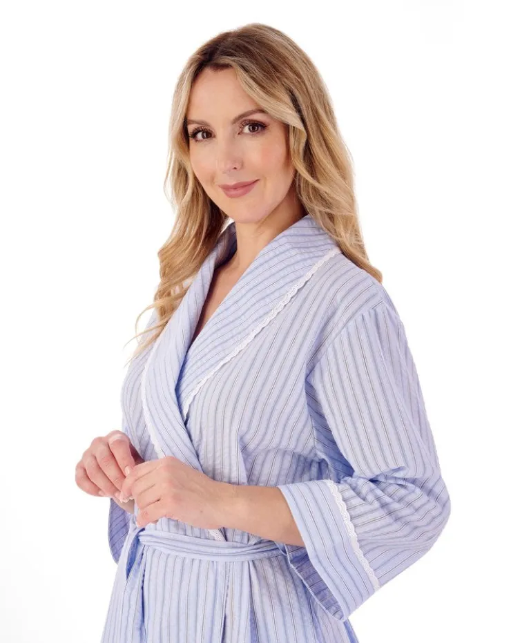 Classic Stripe Seersucker 48" Woven Wrap Housecoat HC01228