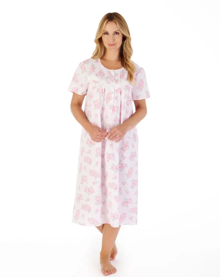 Shadow Leaf Floral Print 44" Woven Nightdress ND03207
