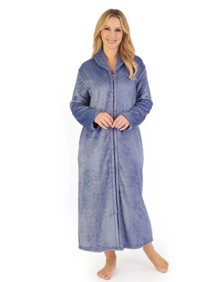Embossed Pattern Fleece 50" Zip Through Housecoat HC06317