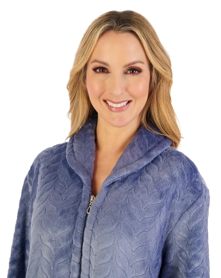 Embossed Pattern Fleece 50" Zip Through Housecoat HC06317