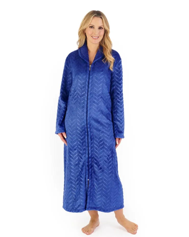 Embossed Pattern Fleece 50" Zip Through Housecoat HC06317