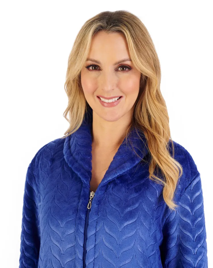 Embossed Pattern Fleece 50" Zip Through Housecoat HC06317