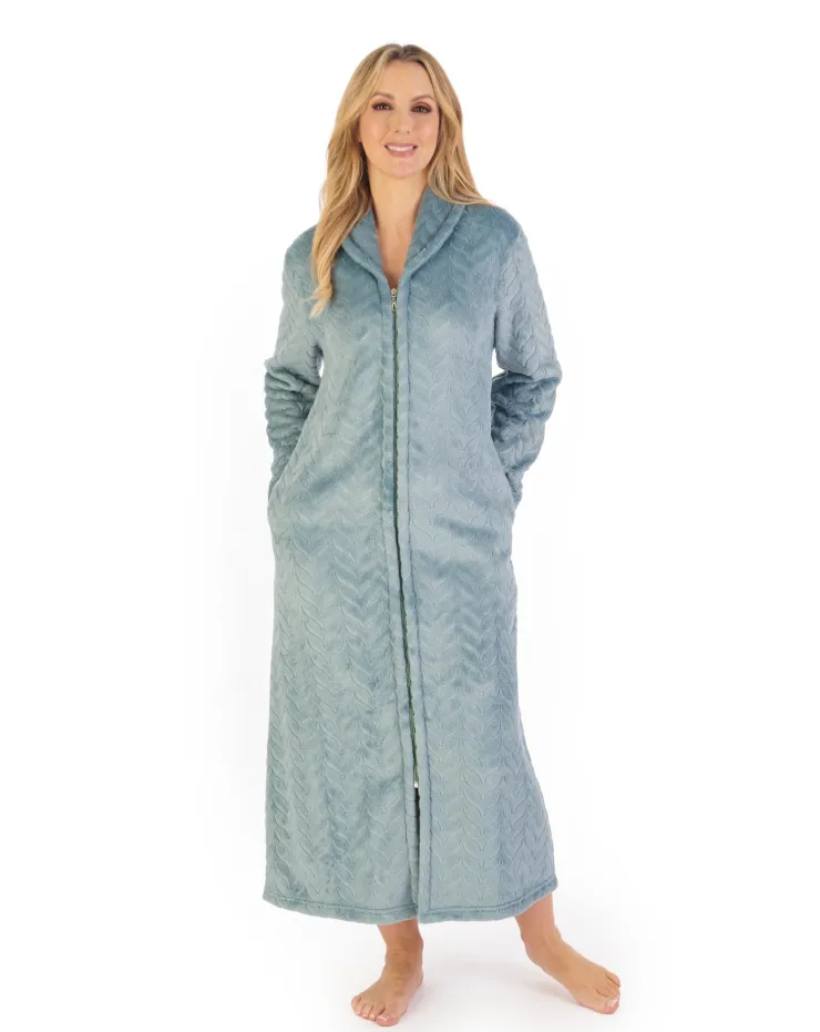 Embossed Pattern Fleece 50" Zip Through Housecoat HC06317
