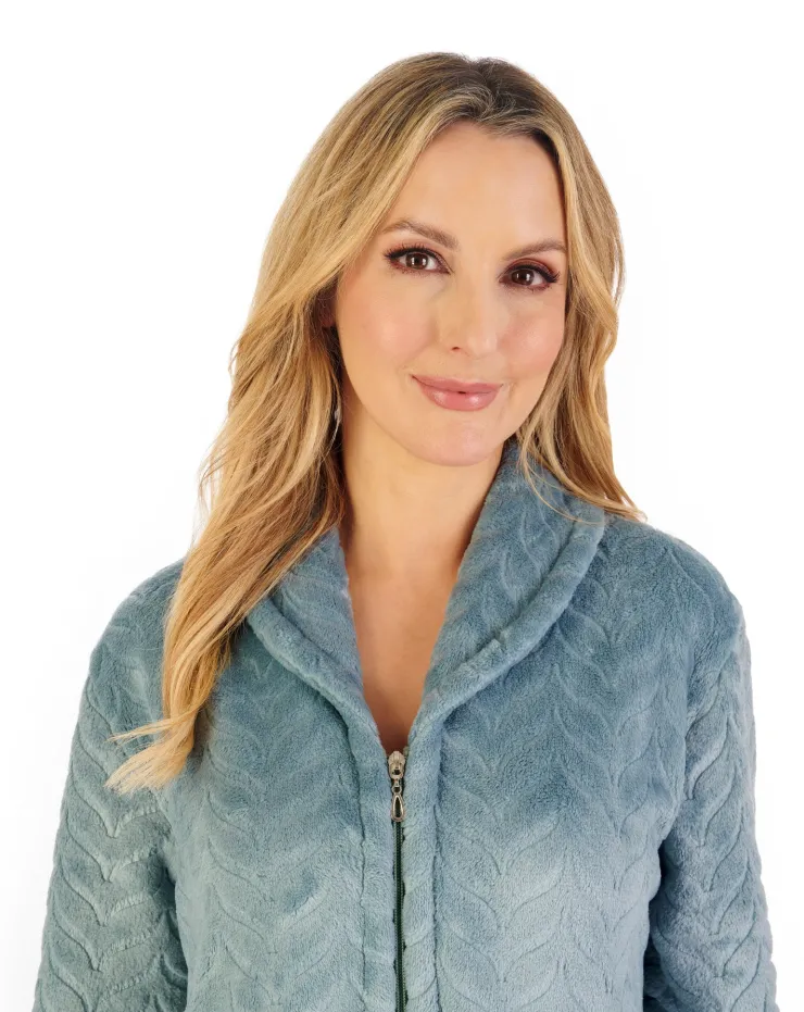 Embossed Pattern Fleece 50" Zip Through Housecoat HC06317