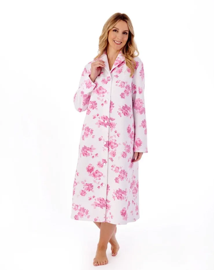 Floral Mock Quilt 45" Button Through Housecoat HC01316