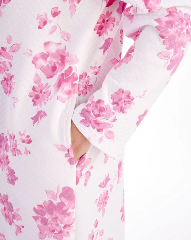 Floral Mock Quilt 45" Button Through Housecoat HC01316