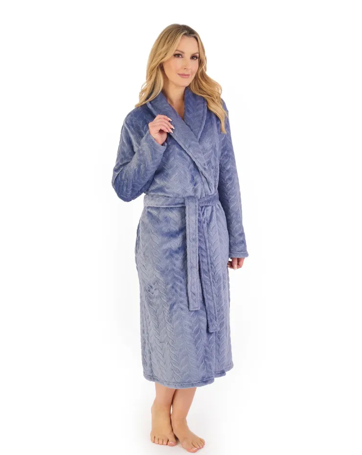 Embossed Pattern Fleece 46" Shawl Collar Wrap HC06318