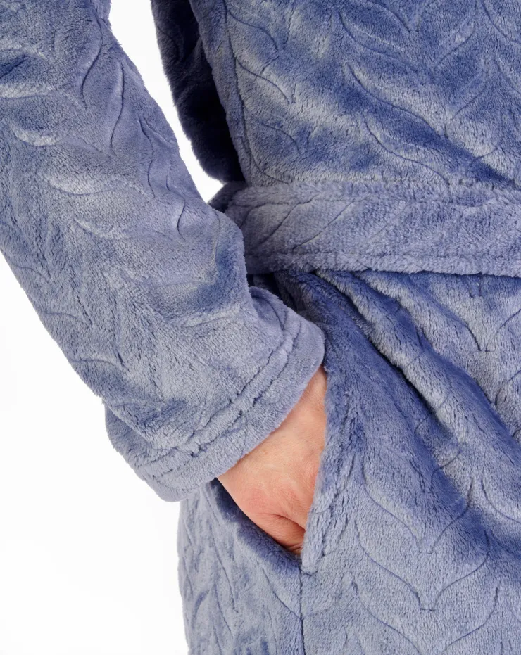 Embossed Pattern Fleece 46" Shawl Collar Wrap HC06318