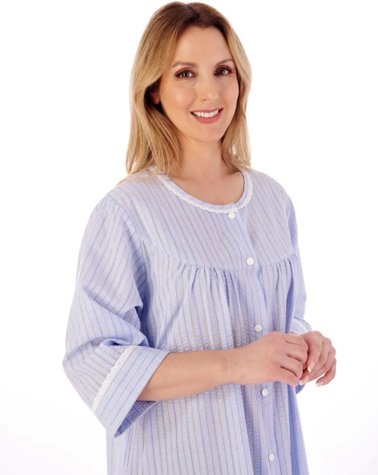 Classic Stripe Seersucker 45" Popper Woven Housecoat HC01227