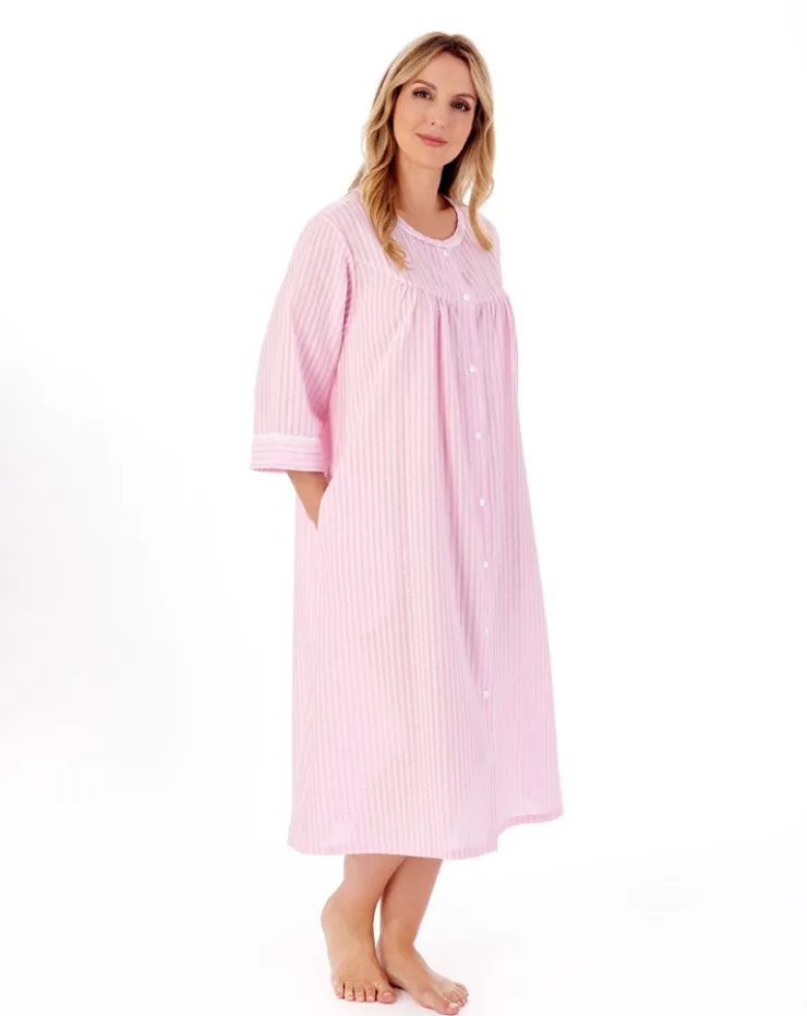 Classic Stripe Seersucker 45" Popper Woven Housecoat HC01227