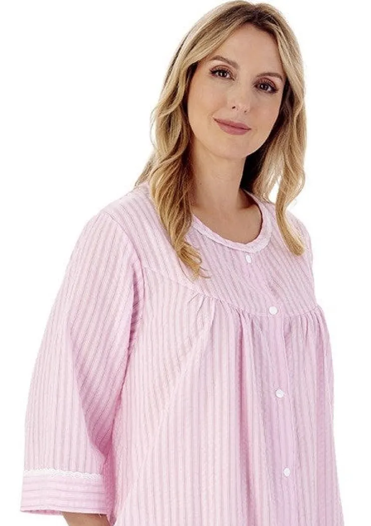 Classic Stripe Seersucker 45" Popper Woven Housecoat HC01227