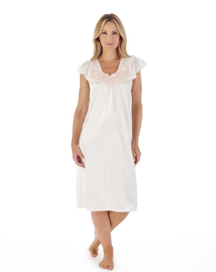 Knitted Satin 42" Embroidered Trim Nightdress ND55404