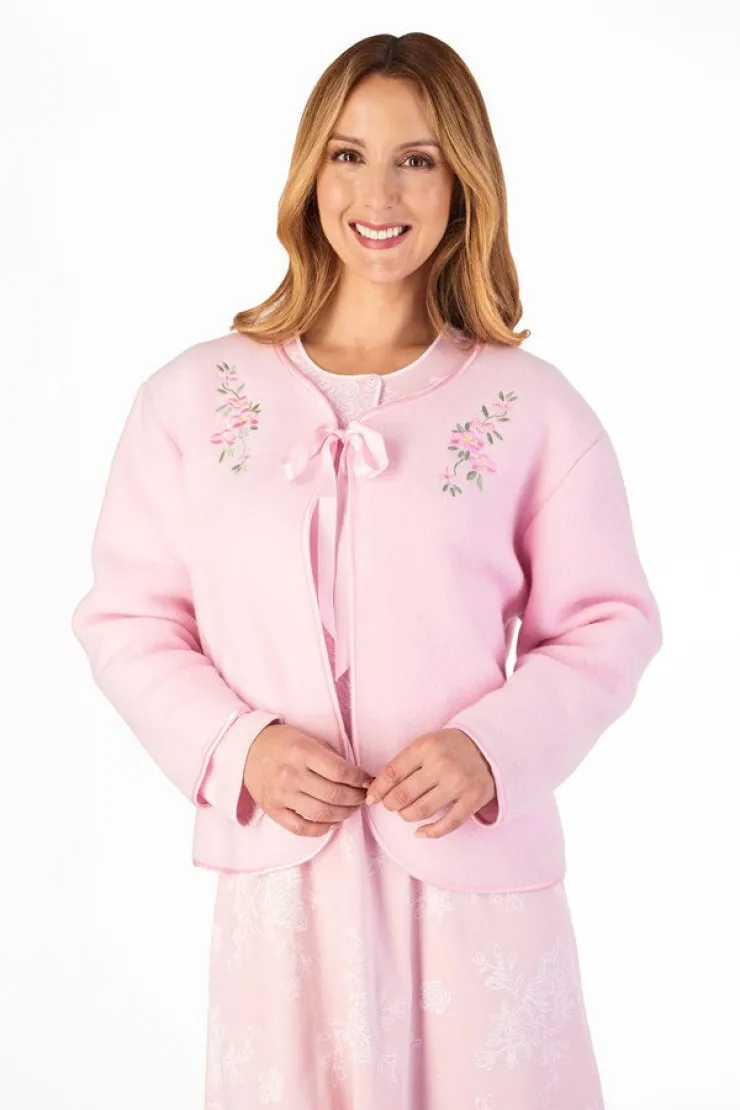 Embroidered Polar Fleece Ribbon Tie Bed Jacket BJ44600