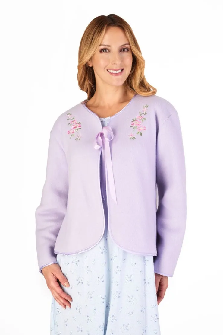 Embroidered Polar Fleece Ribbon Tie Bed Jacket BJ44600