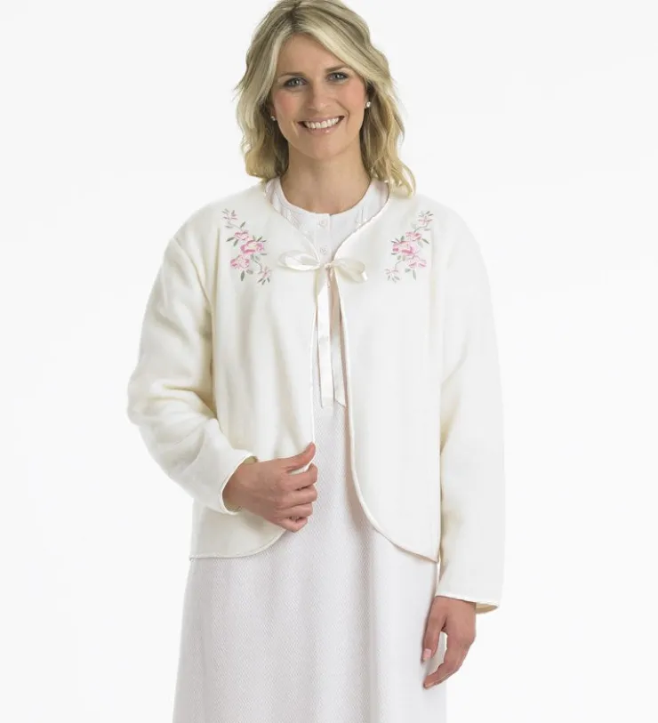 Embroidered Polar Fleece Ribbon Tie Bed Jacket BJ44600